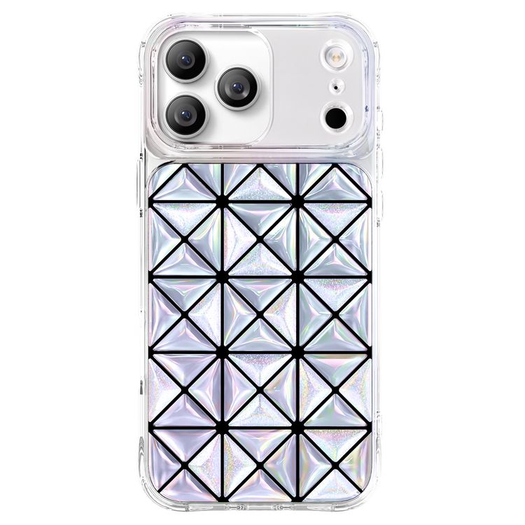 غطاء Levelo Hexa 3D الهندسي لهاتف iPhone 17 Pro Max، زوايا مقاومة للصدمات، حواف مرتفعة للكاميرا والشاشة، مصد مقاوم للصدمات، تقنية Ever-Clear، مجرب ضد السقوط - لون فضي