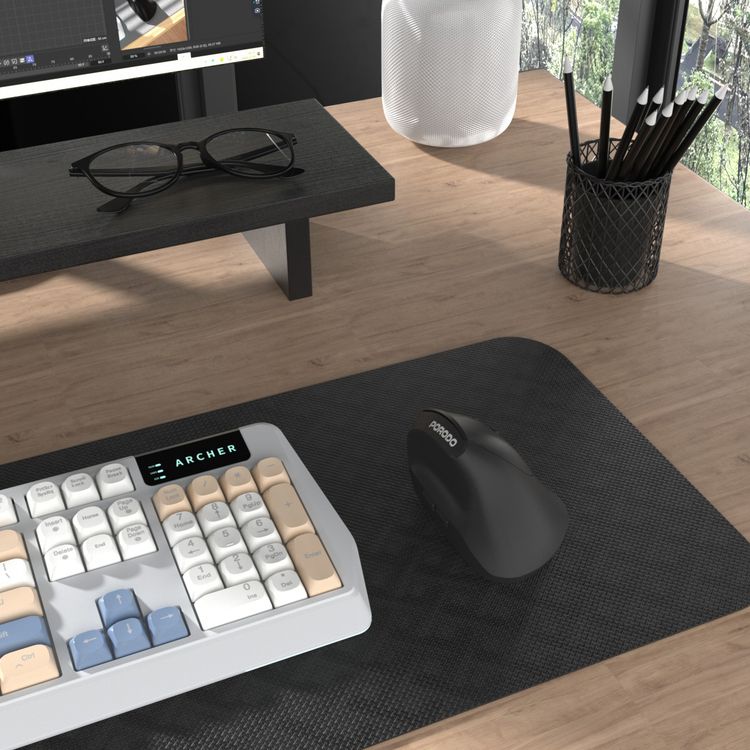Porodo Vertical 4000 DPI Wireless Mouse with 500mAh Battery Capacity, Bluetooth Version 5.1, 10m Effective Range,  2.4GHz Wireless Connectivity, Adjustable DPI, Plug & Play, Ergonomic Design - Black