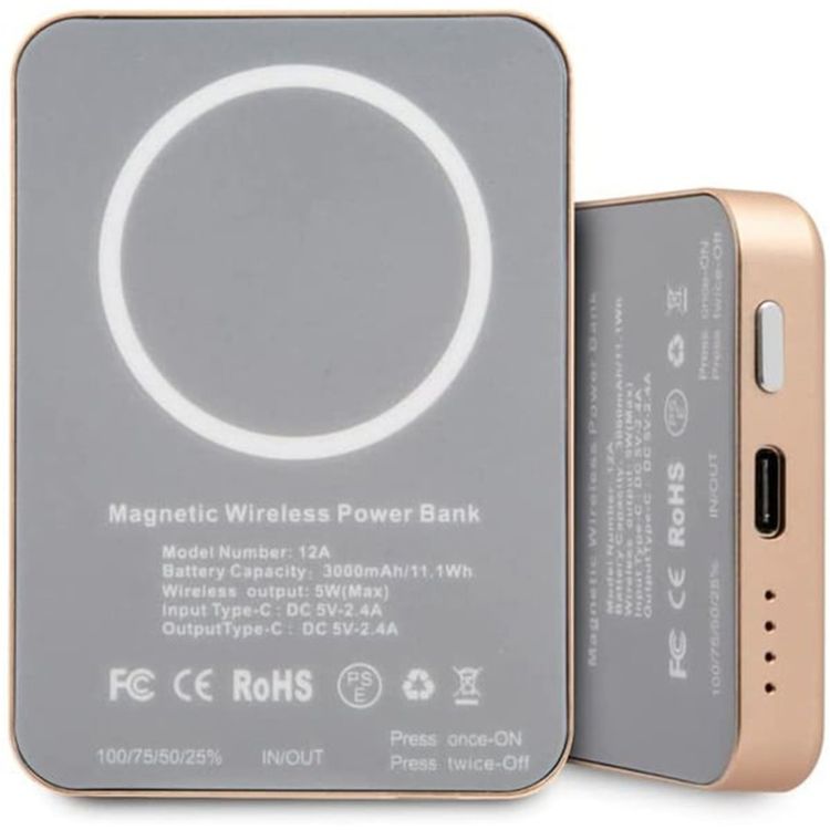 Guess MagSafe Power Bank with 3000mAh Battery Capacity, 5W Wireless Output, Fast Charge Support, Lightweight & Portable - Script Gold