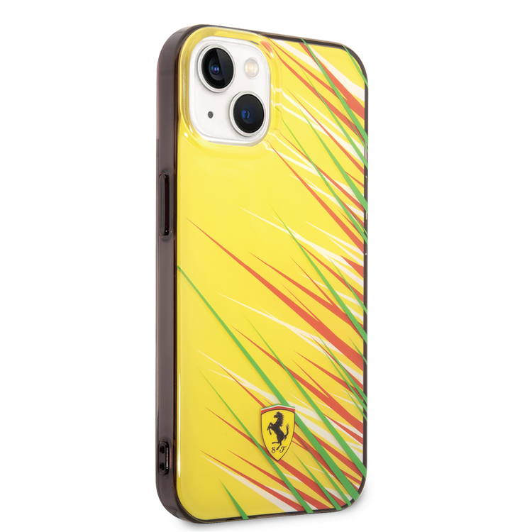 Ferrari PC/TPU Case with Double Layer Grass Print iPhone 14 Compatibility - Yellow