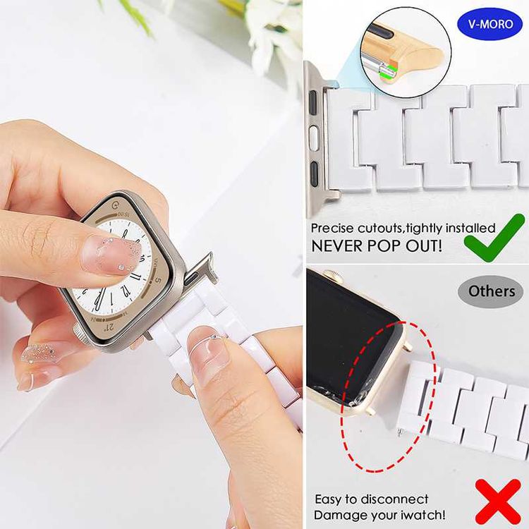 Green Lion Marble Watch Strap for Apple Watch 42/44/45/49mm, Double-lock Folding Buckle, Water Resistant, Easy Installation, Stainless Steel Connector - White
