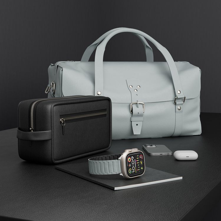 شريط ساعة Levelo Stella سيليكون مع مغناطيس، متوافق مع الساعات الذكية 49/46 ملم و Apple Watch SE، السلسلة 9، 8، 7، 6، 5، قابل للارتداء بلونين، مصنوع من مادة مضادة للحساسية، سهل التركيب، مقاوم للعرق، مقاوم للماء - أسود / رمادي.