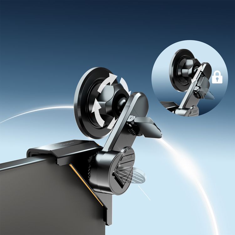 Porodo ClavoMag 360° Adjustable Car Mount, 15mm Screen Thickness, Strong N52 Magnets, Powerful Suction, Quick Installation, -20° - 75°C Operating Temperature - Black