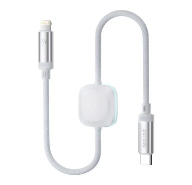 Porodo Charge and Data Braided Cable USB-C Lightning, and Watch Dual Charging Technology-White-1.2m