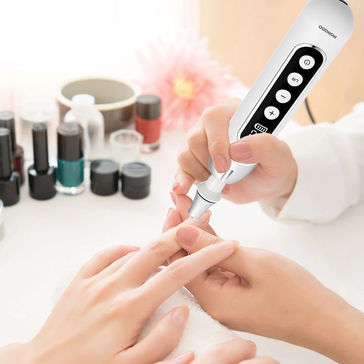 Porodo 8-IN-1  Rechargeable Electric Nail Drill with Forward & Reverse Rotation, Manicure and Pedicure, Built-in LED Light, Remove Calluses & Dead Skin, 3 Hours Working Time  - White