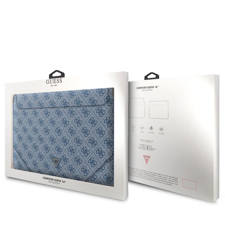 CG Mobile Guess GUCS16P4TB 4G Uptown PU Computer Sleeve with Metal Triangle Logo 16" Protection Bag for or Macbook / Laptop up to 16 inches, Suitable for Outdoor - Blue