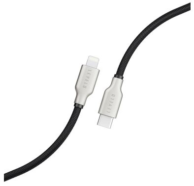 Levelo Weave Net USB-C to Lightning Cable with 27W Power Delivery, 1.1m Cable Length, 480Mbps Data Transfer Speed, 3000+ Bends Lifespan, Fast Charge, Tangle-Free Design - Black