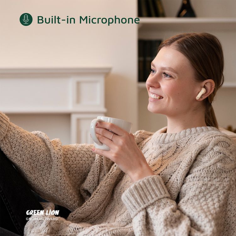 Green Lion Orlando True Wireless Earbuds with Digital Display, HiFi Sound, Built-in Microphone, Voice Assistant, 4.5 Hours Playtime, Type-C Charging - Beige