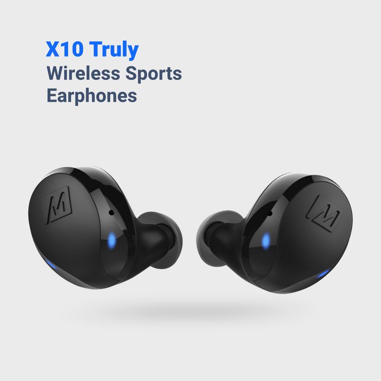 سماعات MEE Audio X10 اللاسلكية الحقيقية مع تصميم مريح، وأحجام مختلفة من أطراف السيليكون، ودعم للمساعد الصوتي، وميكروفون مدمج متعدد الاتجاهات، وعمر بطارية يصل إلى 23 ساعة مع علبة الشحن، ووقت شحن ساعتين - باللون الأسود.