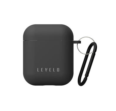 Levelo Gorra Hybrid Silicone AirPods 1 & 2 Case with Metal Carabiner, Shockproof, Slim & Thin Design, Lightweight & Slim, Easy Snap-On - Black