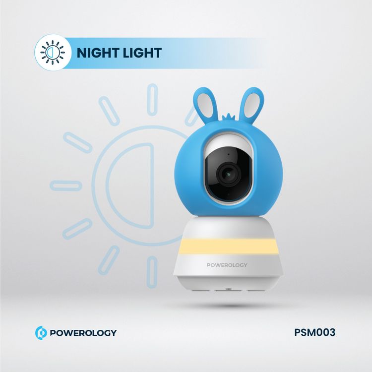 Powerology Monitor & App Baby Camera with Blue & Pink Covers, 1920 × 1080 Pixels Resolution, Night Vision, Type-C Charging Interface, Built-in Lullabies - White