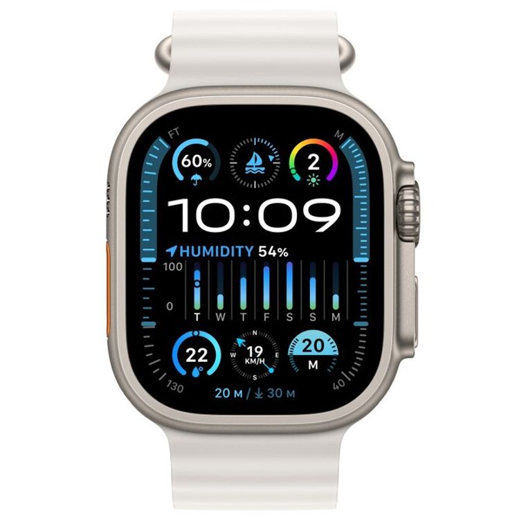 Apple Watch Ultra 2 [نظام تحديد المواقع + شبكة خلوية مقاس 49 ملم] مع هيكل من التيتانيوم وحزام أبيض اللون