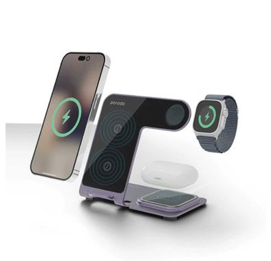 Porodo 3 in 1 Dual Coil Wireless Charging Dock 15W  PD 20W - Purple