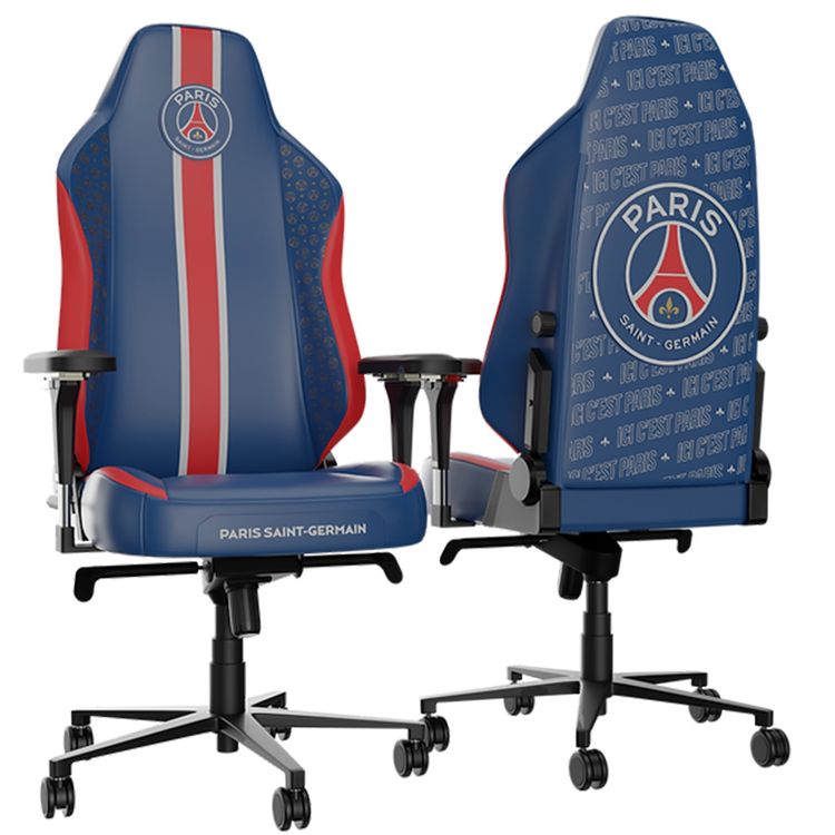 PSG E-Sports Chair with Lumbar Pillow, Headrest, 4D Armrest, Metal Base & Premium PU Leather Material, Ergonomic Design - Red / Blue