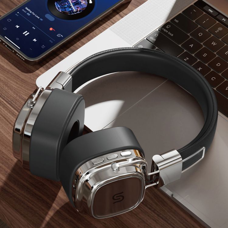 Porodo Soundtec Vintage Wireless ENC Headphones, Up to 12 Hours Battery Life, 10m Transmission Distance, 350mAh Battery Capacity, 2 Hours Recharge Time  - Black / Silver