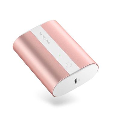 RAVPower 2-Port PD Pioneer Mini Power Bank 10000mAh 18W with Overcharging Protection - QC Fast Charging Portable Charger Powerbank - Compact Size Design - Metallic Pink