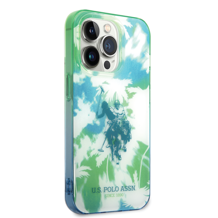 كفر USPA PC/TPU IML مع تصميم النخيل المصبوغة وشعار الحصان لهاتف iPhone 14 Pro - أخضر