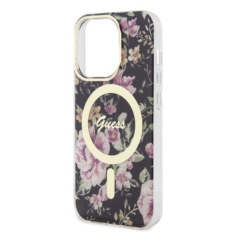 Guess Magsafe IML Case with Flower Pattern - Black - iPhone 15 Pro Max