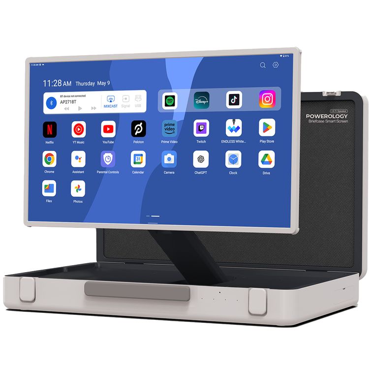 Powerology UHD Portable Outdoor Tablet with 27 Inches Screen, Full HD, Android, Briefcase Display, 90° Adaptable Viewing Angles, Screen Mirroring  - White