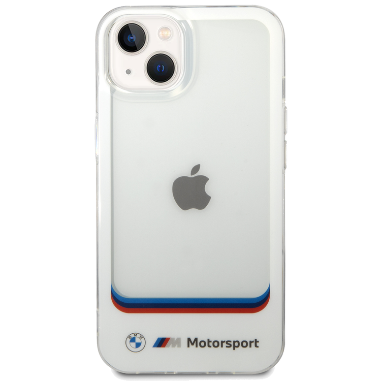 BMW Motorsport Collection PC/TPU IML Case Big Square Transparent Area and Printed Bottom Logo Compatible wit iPhone 14 - White
