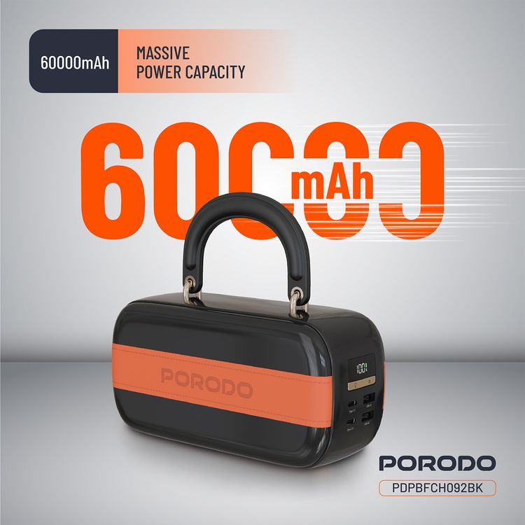 باور بانك بورودو سواي 60000 مللي أمبير ساعة مع إضاءة LED مدمجة، مخرج PD 22.5 واط USB-C مزدوج، مخرج QC 100 واط USB-A مزدوج، إضاءة LED مدمجة، مقبض أنيق