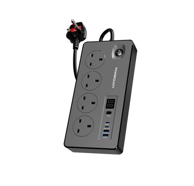 Powerology 2990W Power Strip with 4 AC Sockets, Dual USB-...