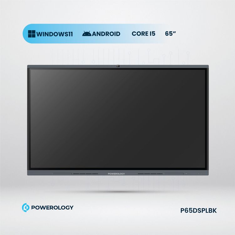 Powerology Dual Windows & Android Interactive Smartboard, Wireless Screen Casting, Digital writing & Drawing, Bluetooth V5.0, 65" D-LED Backlight Display, 8GB RAM, 128GB Storage - Black