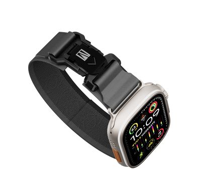 Levelo Rove Nylon Watch Strap with Magnetic Buckle, Compatible with 49/46mm Smartwatches & Apple Watch SE, Series 9, 8, 7, 6, 5, Abrasion Resistance, Hypoallergenic Material, Easy Snap-On & Quick Release Mechanism, Water-Resistant, Sweat-Resistant, 24/7 Wearability - Black
