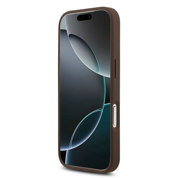 جراب جلد PU لجهاز iPhone 17 Pro Max من Guess مع شعار 4G كبير وشعار كلاسيكي مع حزام للمعصم، حماية من السقوط، تصميم خفيف الوزن، قبضة مريحة، تغليف مستدام، سهل التركيب، تصميم نحيف - بني