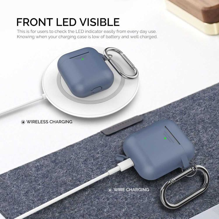 AhaStyle Keychain Silicone Case with Anti-Lost Ring for AirPods 1/2 Generation, Drop Resistant, Dustproof and Absorbing Protective Cover with Hang Case Navy Blue