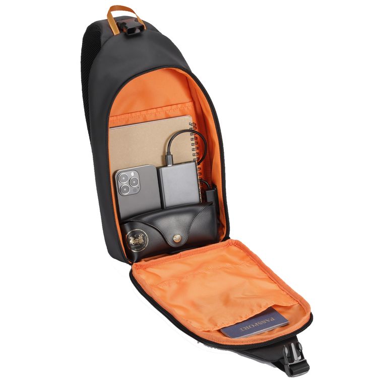 Porodo Gaming Sling Bag with 20W USB-C Charging Outlet, 2 Compartments, Polyester, Waterproof - Black