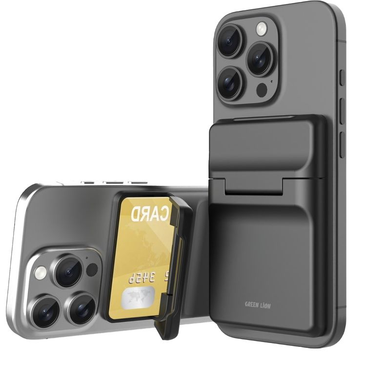 Green Lion W3-MagSafe Wallet with Card Holder, Flip-Out Kickstand, Quick Attach & Detach, RFID Protection, Slim Design, Flip-Out Kickstand - Black