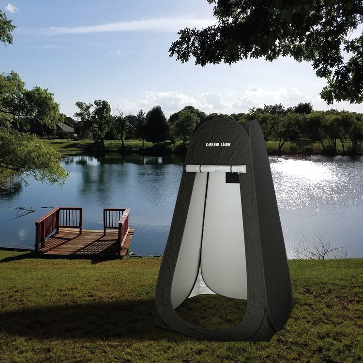 Green Lion Instant Pop-Up Privacy Tent with Ventilation Windows, UV Protection, Waterproof Design, Windproof Ropes, Shower Friendly, Storage Pocket, Easy Assembly - Black 