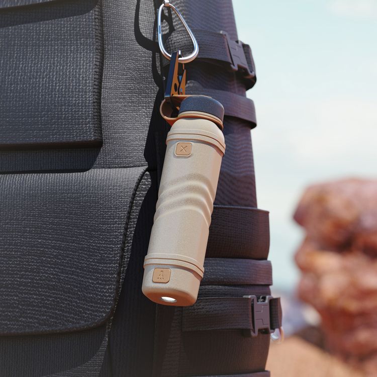 Porodo One Gear 5000mAh Power Bank with Flashlight, 110 Minutes Charging Time, 23 Hours Flashlight Working Time, Arc Lighter, Built-in Carabiner Hook, Adjustable Brightness - Khaki