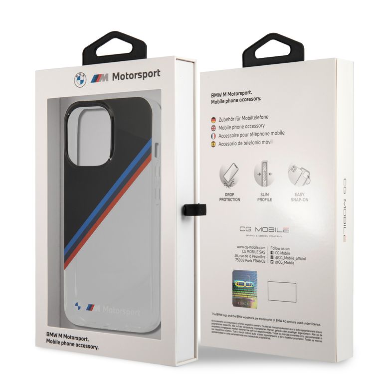 CG MOBILE BMW Motorsport Collection PC/TPU Hard Case Diagonal Tricolor Black Corner Compatible for iPhone 13 Pro Max (6.7") Easy Access to All Ports