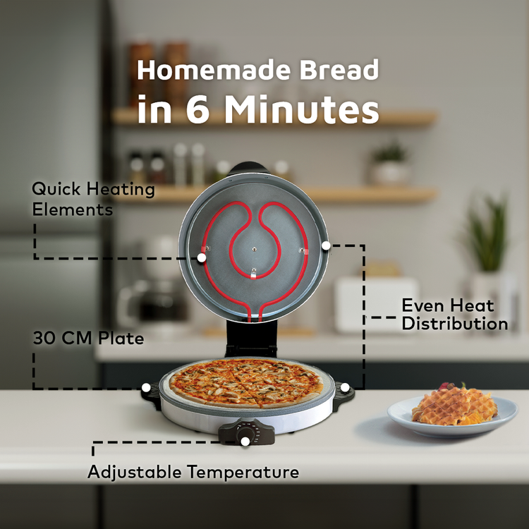 Green Lion Classic Bread Maker with Aluminum Alloy & Stainless Steel Material, 1.5m Power Cord, 100-240°C Temperature Control, Non-Stick Coating Plate, Dishwasher Safe – White