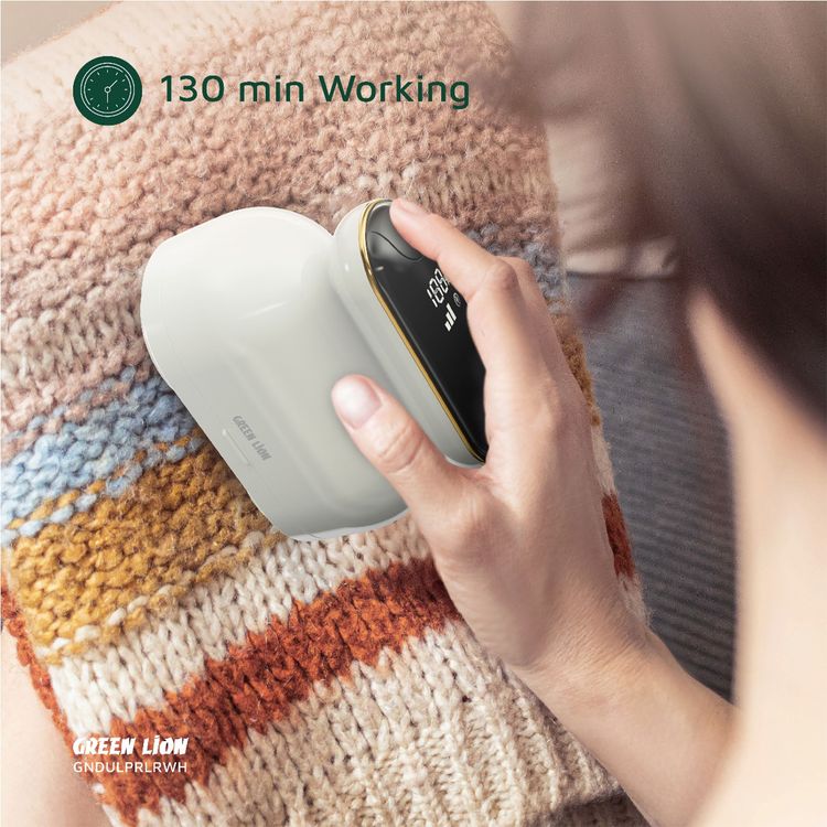 Green Lion Dualpro Digital Fabric Remover with 3-Gear Speed Control, Up to 2.2 Hours Working Time, 130mL Lint Bin Capacity, 2 × 6-Leaf Blades, Honeycomb Mesh Cover, Comfortable Hand Grip, Dual-Head Design - White