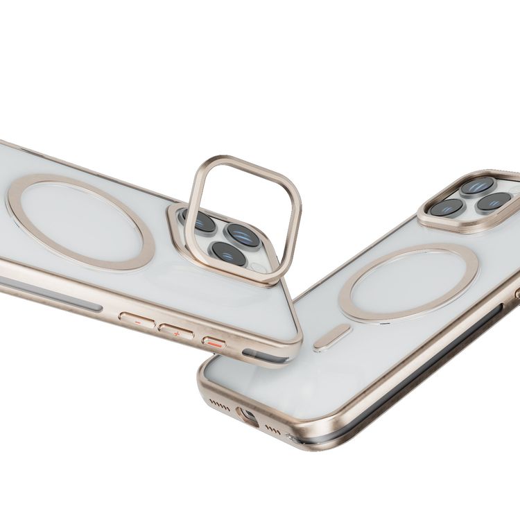Levelo Elio PC Case with Camera Ring Stand for iPhone 16 Pro Max, Built-in Kickstand, MagSafe Compatible - Rose Gold Titanium