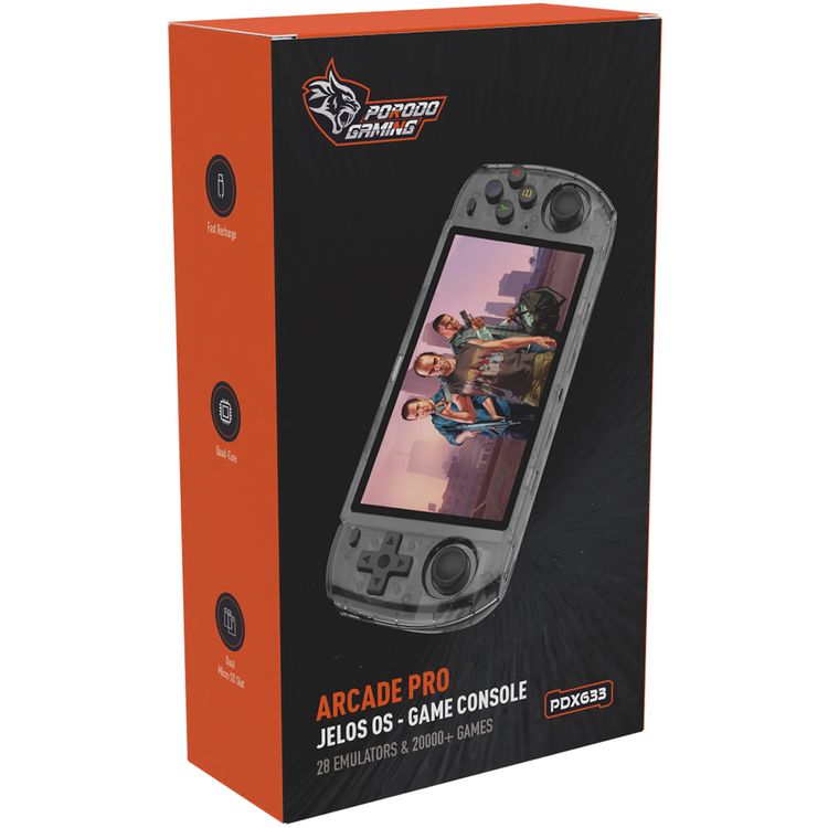 Porodo Gaming Arcade Pro Game Console, with More than 20,000 Games Installed, Up to 8 Hours of Playtime, 4000mAh Battery Capacity, 1280 × 720-pixel Resolution - Black