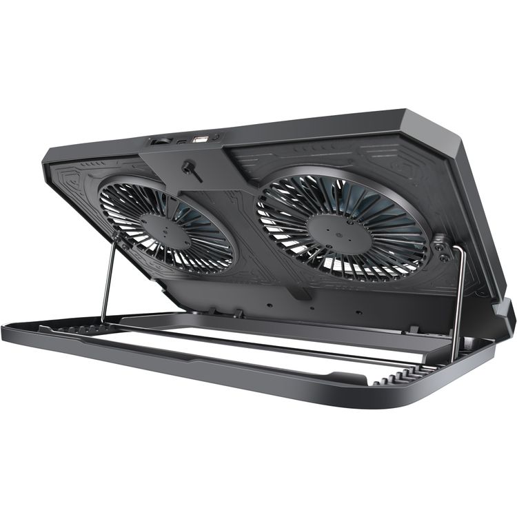 Porodo Gaming Crystal Shell Laptop Cooling Pad with Phone Holder, ABS, Metal & PC Material, 2 Fans, USB-A & USB-C Ports, 10-17" Devices Compatible, Anti-Slip Base, Ergonomic Design, Plug & Play - Black 
