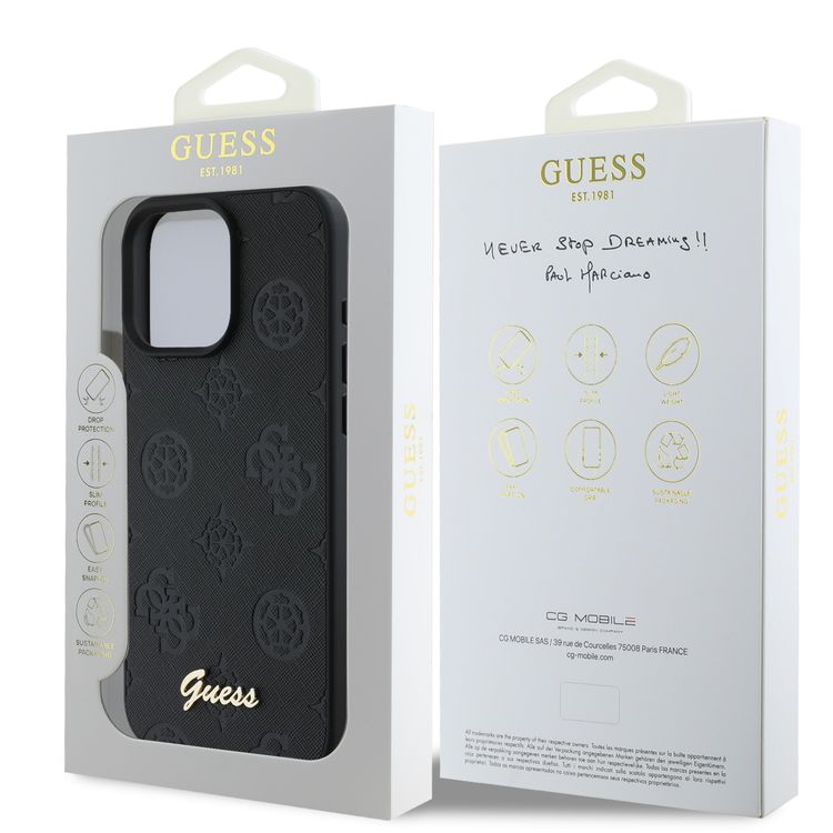 Guess Peony Hard Case for iPhone 16 Pro Max with Slim & Lightweight Design, Super Durable Materials, Comfortable Grip, Drop Protection - Black 