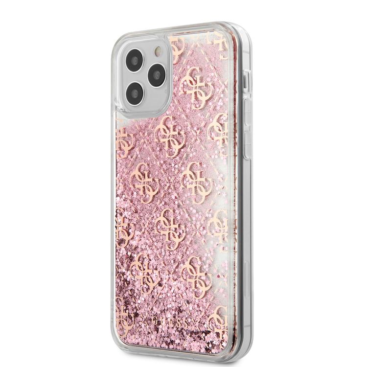 Guess Liquid Glitter 4G Pattern Case for iPhone 12 / 12 Pro (6.1") - Pink