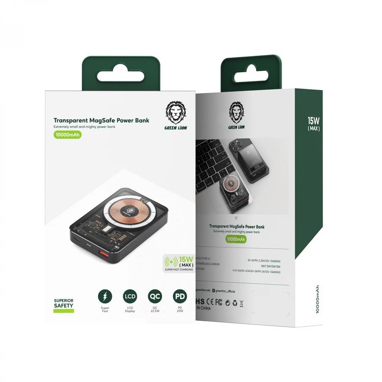 Green Lion Transparent Magsafe Power Bank 10000mAh (QC 22.5W + PD 20W) 15W