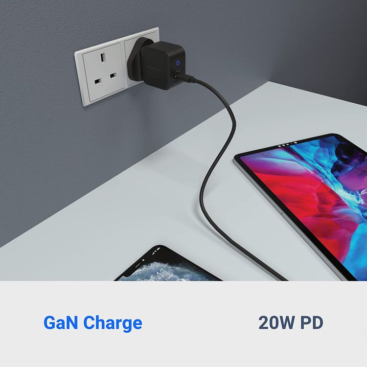 Powerology Ultra-Compact 20W PD GaN Charger UK - Black	