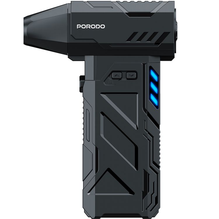 Porodo Lifestyle Turboblast Portable Air Blower with Air Nozzle Attachment, Up to 32 Minutes Working Time, 3 Adjustable Speed Levels, 160W Output Power, Low-Noise Operation, 130000RPM Motor Speed, USB-C Charging Port - Black