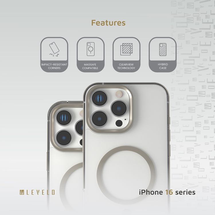 Levelo Claire Magsafe Case with Aluminum Bumper Case for iPhone 16 Pro Max, Hybrid Case, MagSafe Compatibility - Titanium