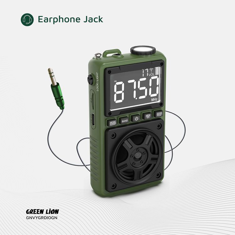 Green Lion Voyager Portable Radio with Bluetooth Speaker, 1.2W Flashlight, 6-7 Hours Playtime, 8-10m Transmission Range, Auto-Scan Mode, Lock & Sleep Function, 1.5 Hours Charging Time - Green