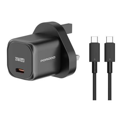 شاحن سريع 20 واط من Porodo PD مع كابل C إلى C، خرج طاقة 2...