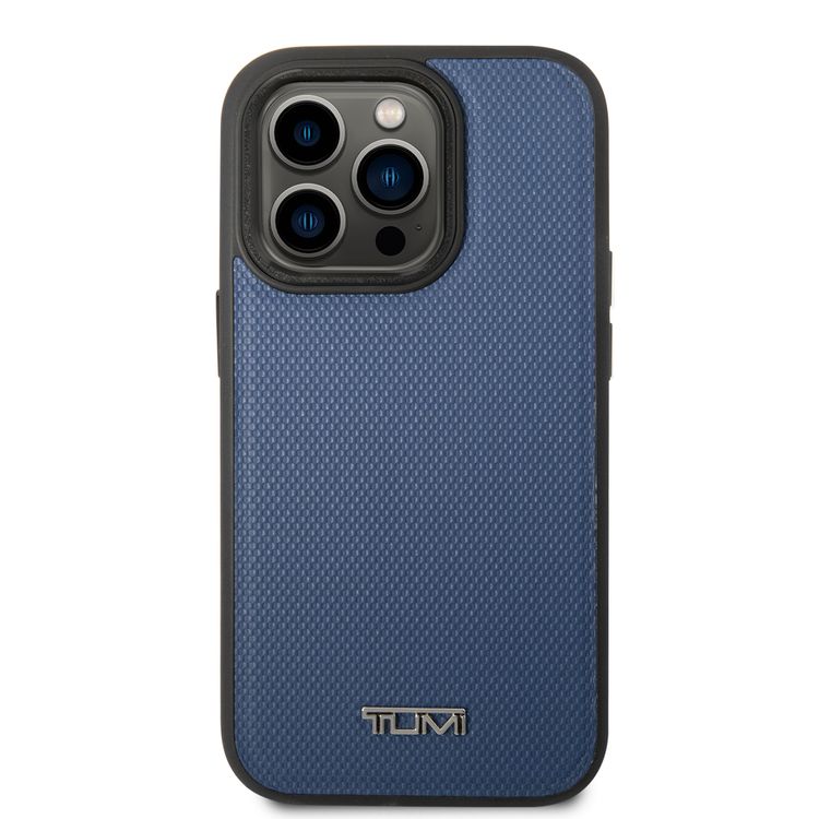 Tumi HC Leather with MagSafe Embossed Ballistic Pattern Case iPhone 14 Pro - Blue