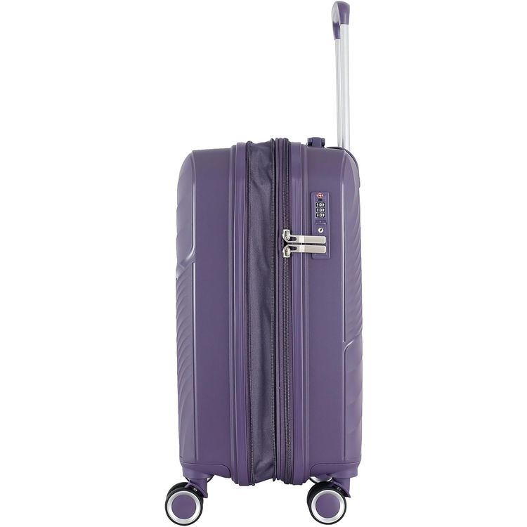 H.T Luggage Bag, Hard Case Polypropylene (PP) Material, Expandable, Telescopic Handle, Scratch Resistant, TSA Lock, Small Case Size - Purple